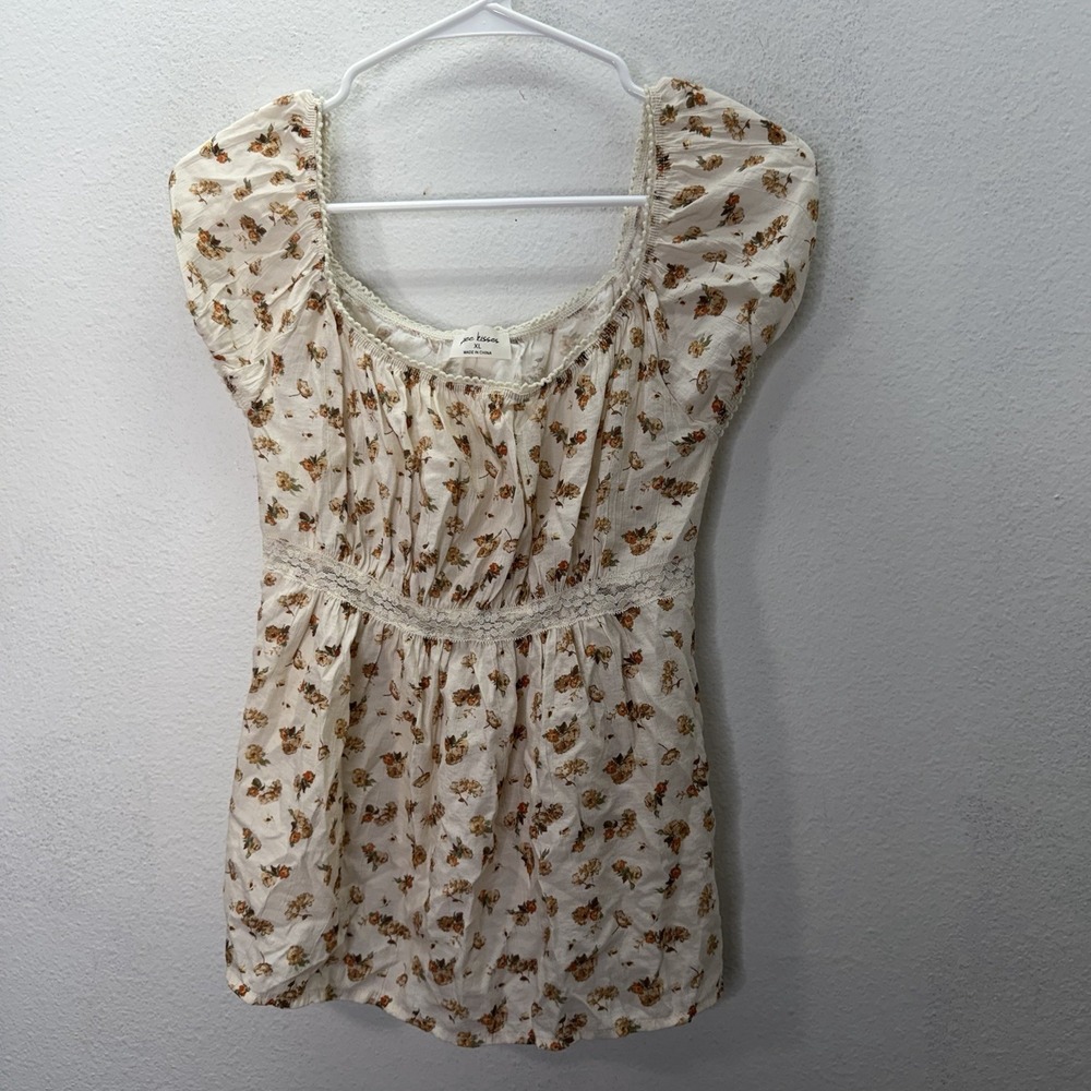 Free Kisses Babydoll Top Short Sleeve Floral Boho Cottagecore Empire Waist XL